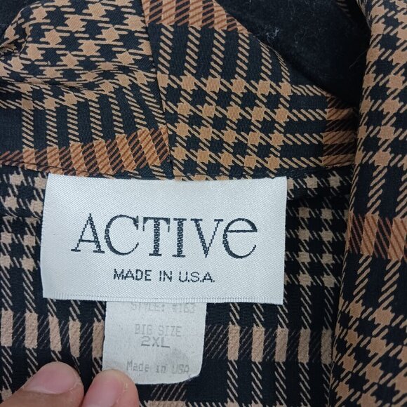 ACTIVE U.S.A plaid blazer women's brown size 2XL Rayon Office Siren - Picture 3 of 5
